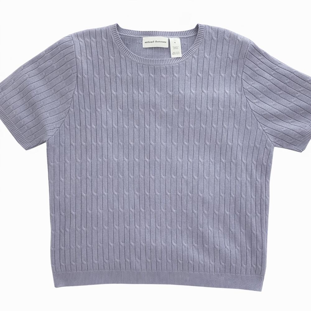 Alfred Dunner Cable Knit Short Sleeve Sweater Top Lavender XL New With Tags